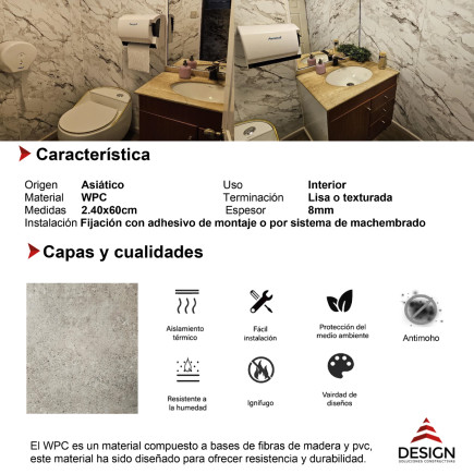 Revest. Pvc Sevilla  2.4m X 60cm X 8mm Rinde 1.44m2
