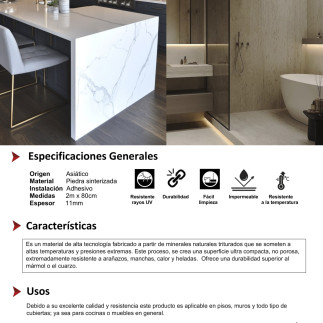 Piedra Sinterizada Carrara 2.0mt X 80cm X 11mm