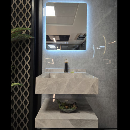 Vanitorio Porcelanato Mas Espejo Luz AntiempaÑante M Gris