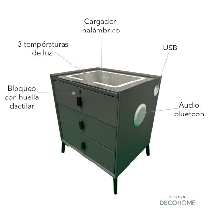 Velador Smart 3 Cajones Gris Oscuro Glm13